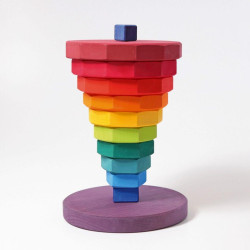 Turn de stivuit curcubeu uriaș Grimms cu forme geometrice din lemn pentru bebeluși