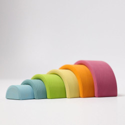 Set Curcubeu Pastel 6 piese din lemn de tei Grimms (Rainbow Mediu Pastel)