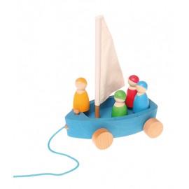 Bărcuța cu 4 marinari - jucărie Waldorf / Montessori din lemn de anin și arțar Grimms