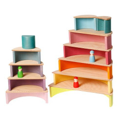 Set Curcubeu Pastel 12 piese din lemn de tei Grimms (Pastel Rainbow Mare) Set Curcubeu Pastel 12 piese din lemn de tei Grimms (Pastel Rainbow Mare)