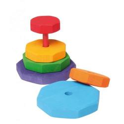 Turn mic de stivuit curcubeu Grimms cu forme geometrice din lemn pentru bebeluși
