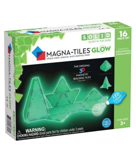 Set Magna-Tiles Glow - 16 piese magnetice fosforescente + mini-lanternă LED