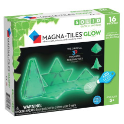 Set MAGNA-TILES Glow - 16 piese magnetice fosforescente + mini-lanternă LED