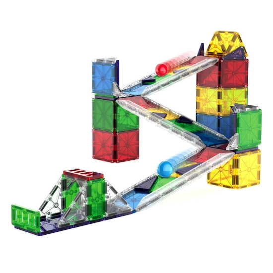 Set MAGNA-TILES Rail Racers Deluxe - 90 piese magnetice de construcție Set MAGNA-TILES Rail Racers Deluxe - 90 piese magnetice de construcție