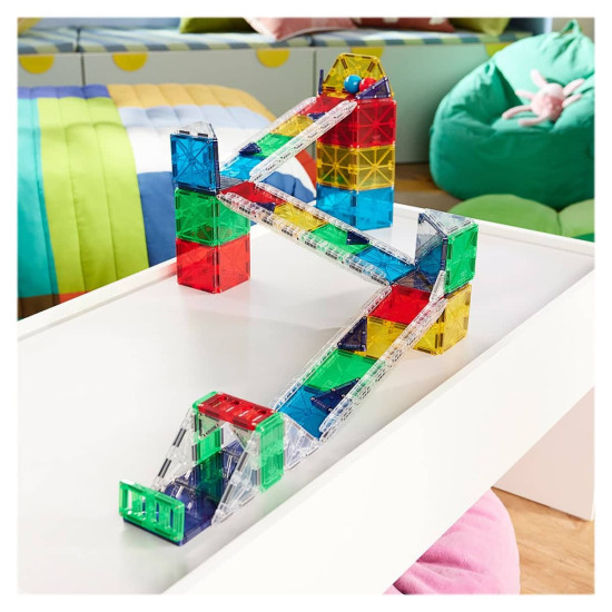 Set MAGNA-TILES Rail Racers Deluxe - 90 piese magnetice de construcție Set MAGNA-TILES Rail Racers Deluxe - 90 piese magnetice de construcție
