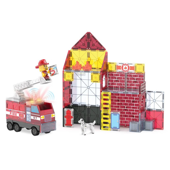 Set MAGNA-TILES Fire Station - 50 piese magnetice de construcție Set MAGNA-TILES Fire Station - 50 piese magnetice de construcție