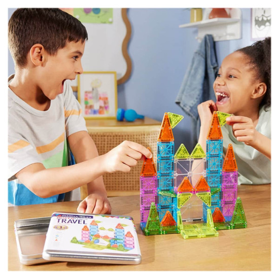 Set MAGNA-TILES MicroMAGS Travel Deluxe - 55 piese magnetice de construcție mici Set MAGNA-TILES MicroMAGS Travel Deluxe - 55 piese magnetice de construcție mici