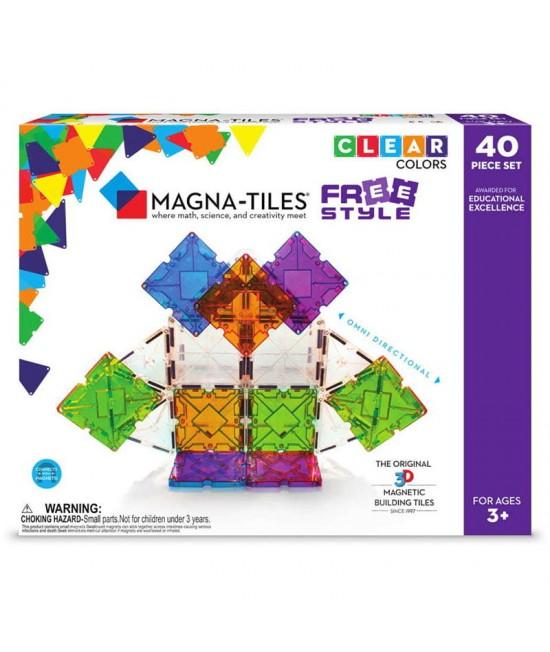 Set Magna-Tiles Freestyle - 40 piese magnetice de construcție cu magneți mobili