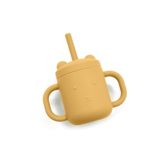 Cană din silicon Magni Honey Yellow cu pai și mânere