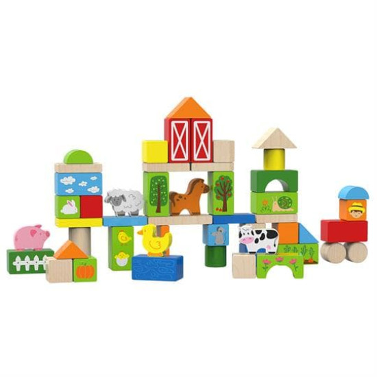 50 de cuburi din lemn Magni de construit, în cutie de depozitare 50 de cuburi din lemn Magni de construit, în cutie de depozitare