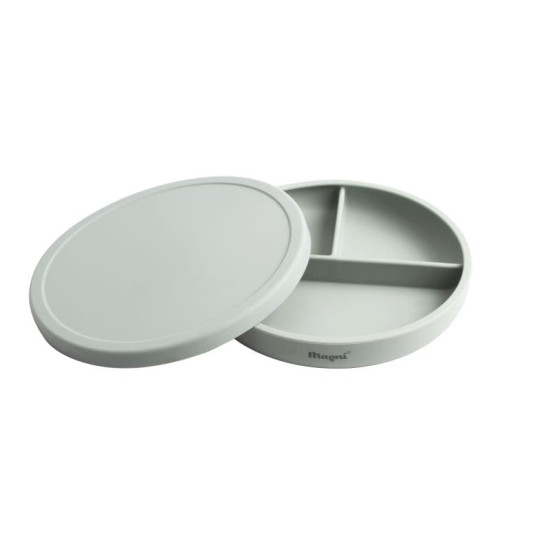 Farfurie compartimentată cu capac Magni Dusty Blue din silicon