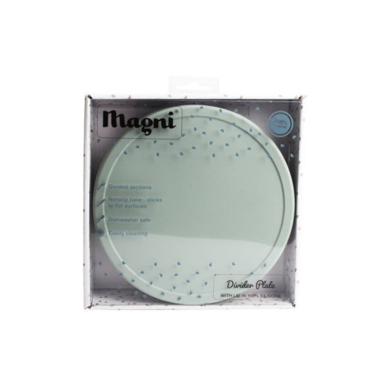 Farfurie compartimentată cu capac Magni Dusty Blue din silicon