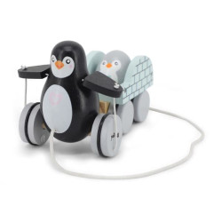 Jucărie de tras din lemn Magni Pinguin cu iglu și ou