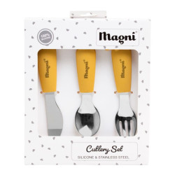 Set de tacâmuri pentru copii, 3 piese, Magni Honey Yellow din inox și silicon