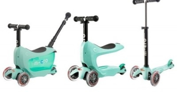 Trotineta Mini Micro 2 Go Deluxe Plus Mint 3 Roti Sezut Bara Impins Copii Vernil