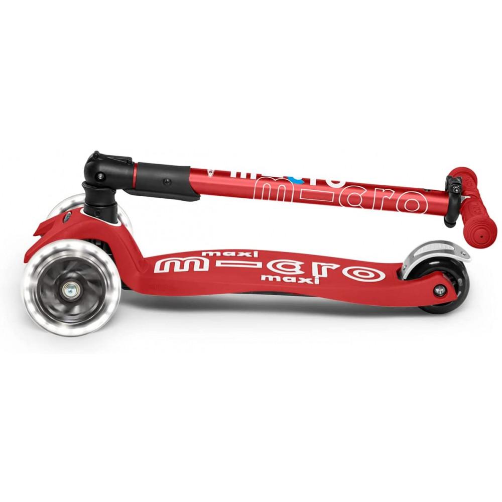Trotinetă Maxi Micro Deluxe Red LED pliabilă pentru copii