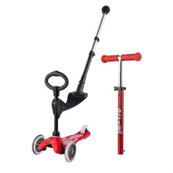 Trotinetă Mini Micro 3-în-1 Deluxe Red Cu Mâner Parental Trotinetă Mini Micro 3-în-1 Deluxe Red Cu Mâner Parental