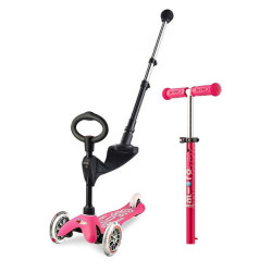 Trotinetă Mini Micro 3-în-1 Deluxe Pink Cu Mâner Parental Trotinetă Mini Micro 3-în-1 Deluxe Pink Cu Mâner Parental