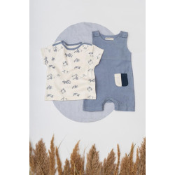 Salopetă scurtă fără mâneci din bumbac organic French Terry Organic by Feldman pentru copii - Play of Colors Gray-Blue