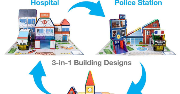 Set Picasso Tiles 3 In 1 150 Piese Autocolante Scoala Spital Politie