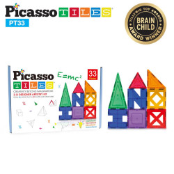 Set PicassoTiles 33 de piese magnetice de construcție, 9 forme diferite
