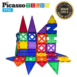 Set PicassoTiles 33 de piese magnetice de construcție, 9 forme diferite Set PicassoTiles 33 de piese magnetice de construcție, 9 forme diferite