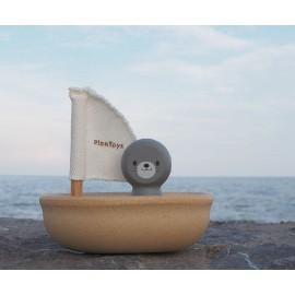 Bărcuță cu focă din lemn ECO Plan Toys - jucărie rezistentă la apă