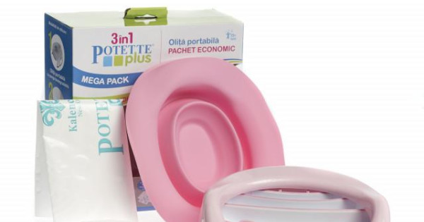 Pachet Economic Potette Plus Roz Olita Portabila Liner Silicon 10 Pungi Biodegradabile