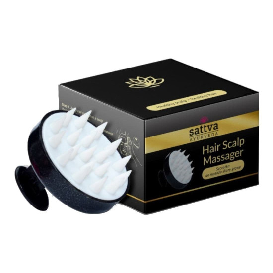 Perie de masaj neagră din silicon Sattva Ayurveda pentru scalp