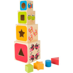 Cuburi de stivuit small foot ABC din lemn cu litere, cifre și forme de sortat