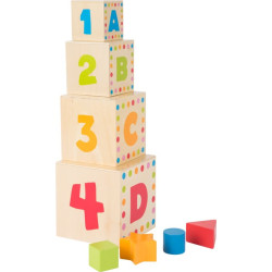 Cuburi de stivuit small foot ABC din lemn cu litere, cifre și forme de sortat Cuburi de stivuit small foot ABC din lemn cu litere, cifre și forme de sortat