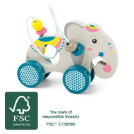 Jucărie cu roți, de împins, small foot Elefant „Jungle” cu labirint de bile