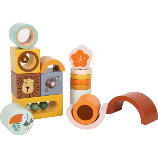 Cuburi de construcție senzoriale small foot „Safari” din lemn