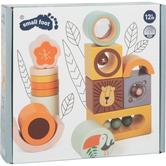 Cuburi de construcție senzoriale small foot „Safari” din lemn