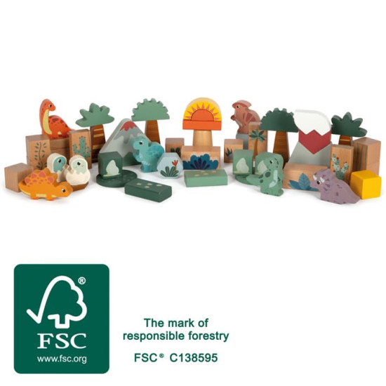 Cuburi de construcție small foot „Dino” din lemn