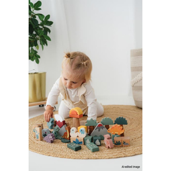 Cuburi de construcție small foot „Dino” din lemn