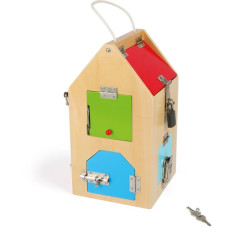 Căsuța cu încuietori small foot – joc Montessori din lemn pentru îndemânare și autonomie