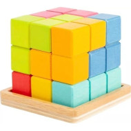 Cub puzzle inteligent 3D small foot cu forme geometrice din lemn Cub puzzle inteligent 3D small foot cu forme geometrice din lemn
