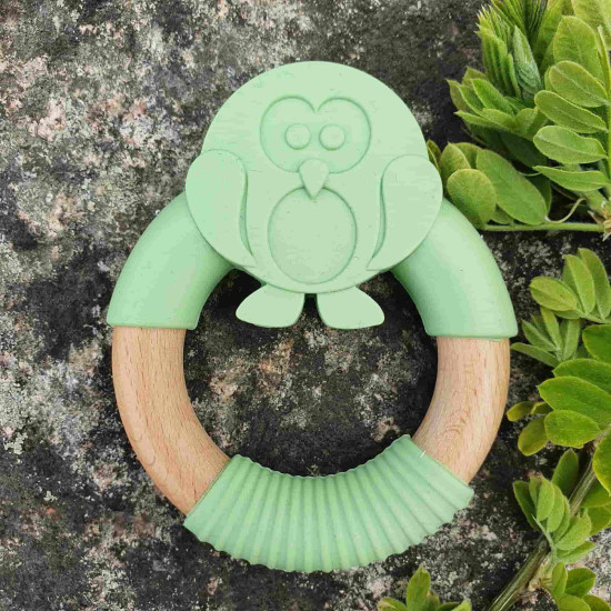 Jucărie de dentiție Summerville Pinguin verde din lemn și silicon