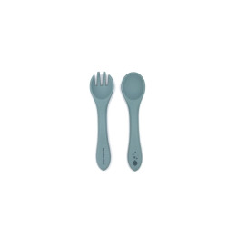Set de tacâmuri din silicon The Cotton Cloud Jade pentru bebeluși: linguriță și furculiță