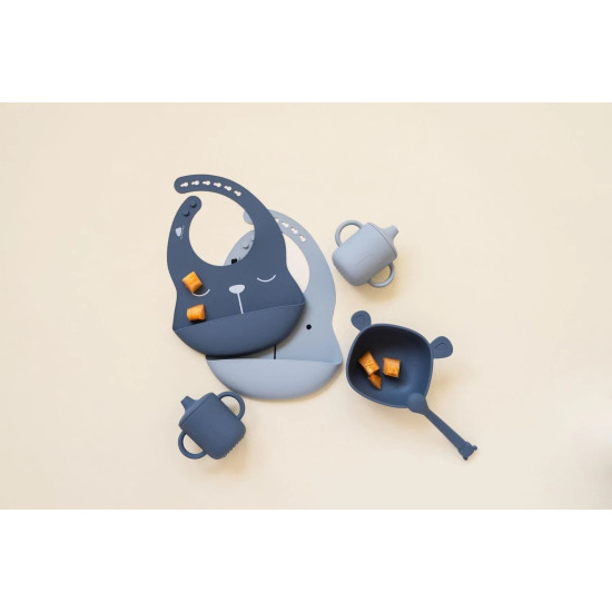Bol din silicon The Cotton Cloud Lili the Bear Indigo cu ventuză anti-alunecare