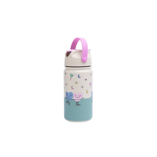 Termos din inox The Cotton Cloud Dancing Hearts cu pai anti-scurgere, 420 ml