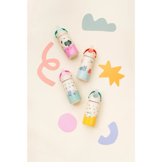 Termos din inox The Cotton Cloud Dancing Hearts cu pai anti-scurgere, 420 ml