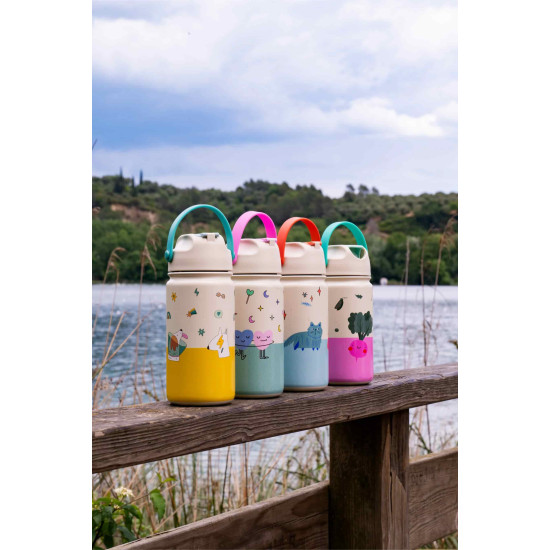 Termos din inox The Cotton Cloud Dancing Hearts cu pai anti-scurgere, 420 ml