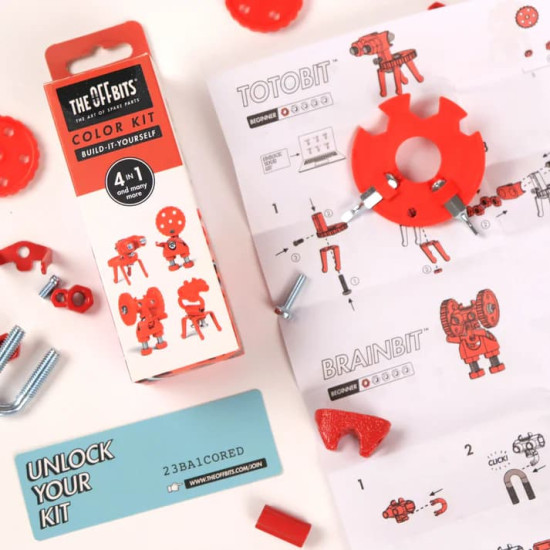 Color Kit Red The OFFBITS - set creativ monocrom de construit cu șuruburi și piulițe Color Kit Red The OFFBITS - set creativ monocrom de construit cu șuruburi și piulițe