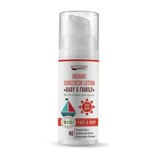 Loțiune de protecție solară BIO Baby & Family - Wooden Spoon SPF50 Loțiune de protecție solară BIO Baby & Family - Wooden Spoon SPF50